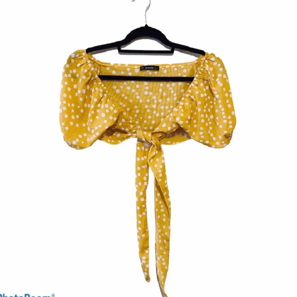 •Jeuvre• Yellow polka dot wrap crop top Sz M!